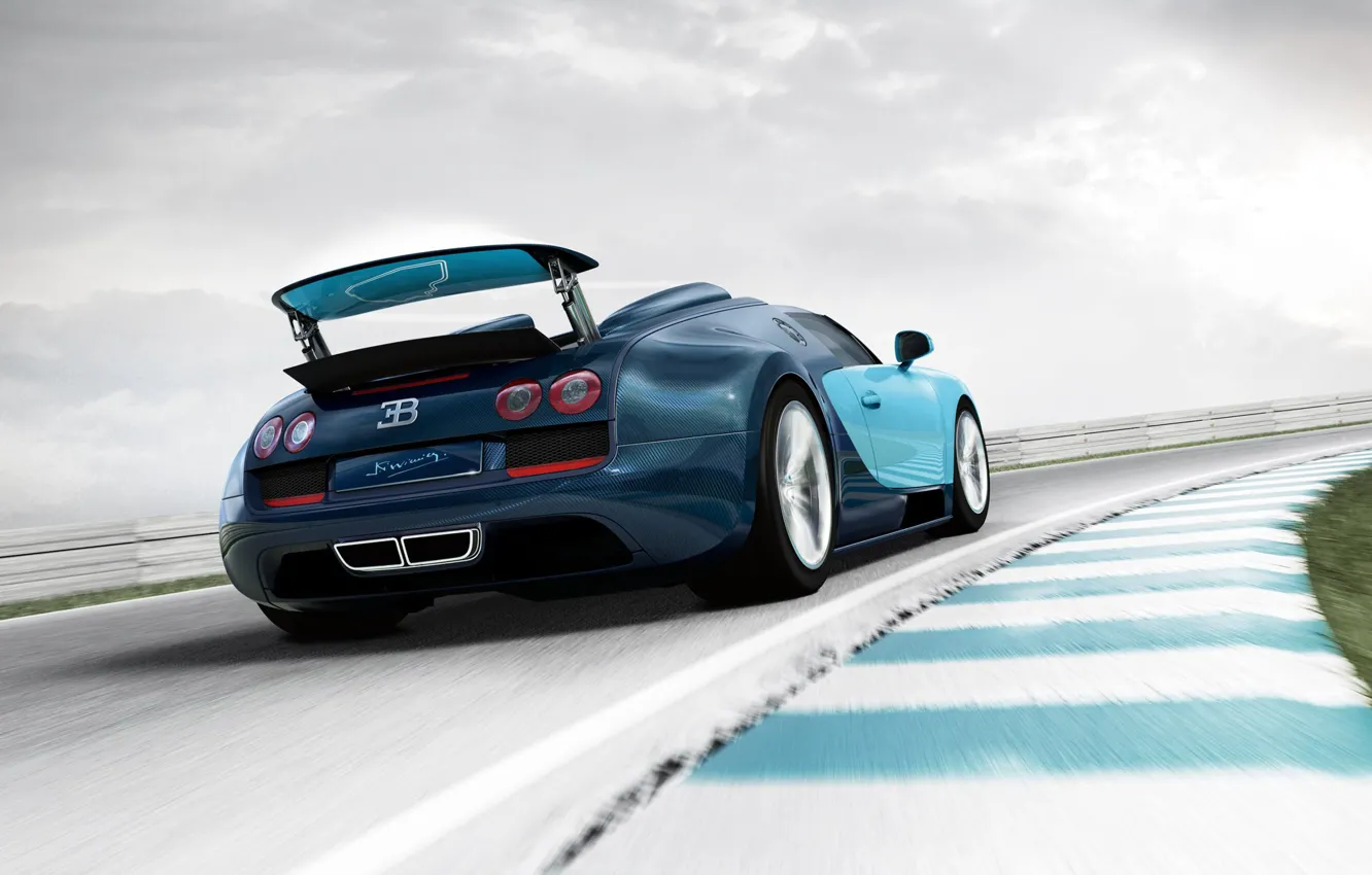 Фото обои скорость, трасса, родстер, автомобиль, Bugatti Veyron Grand Sport Vitesse