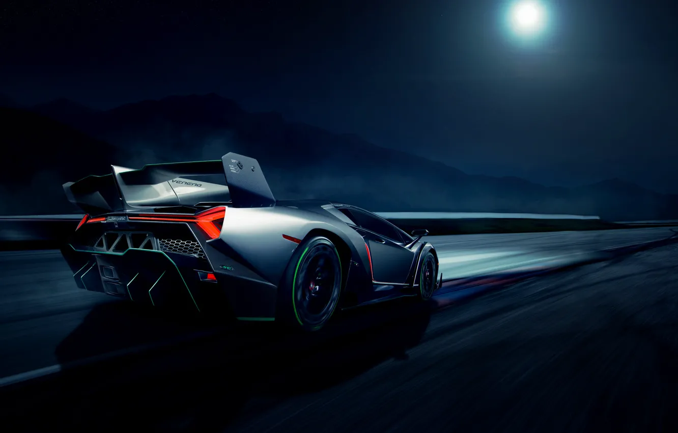 Фото обои движение, луна, скорость, Lamborghini, rear, Veneno