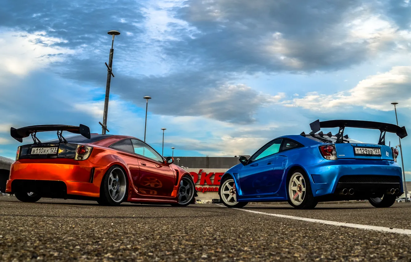 Фото обои Toyota, blue, orange, Celica, sharky, 2widebody