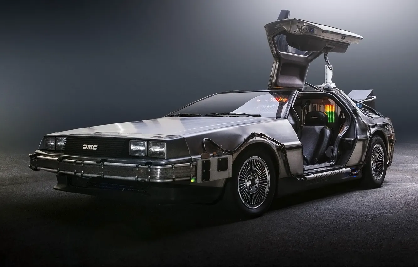 Фото обои фон, дверь, Назад в будущее, ДеЛориан, DeLorean, DMC-12, передок, Back to the Future, Машина времени, …