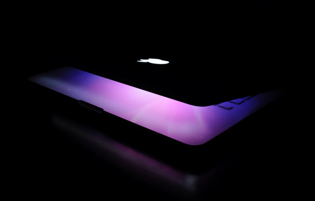 Фото обои apple, подсветка, mac, ноутбук, logo