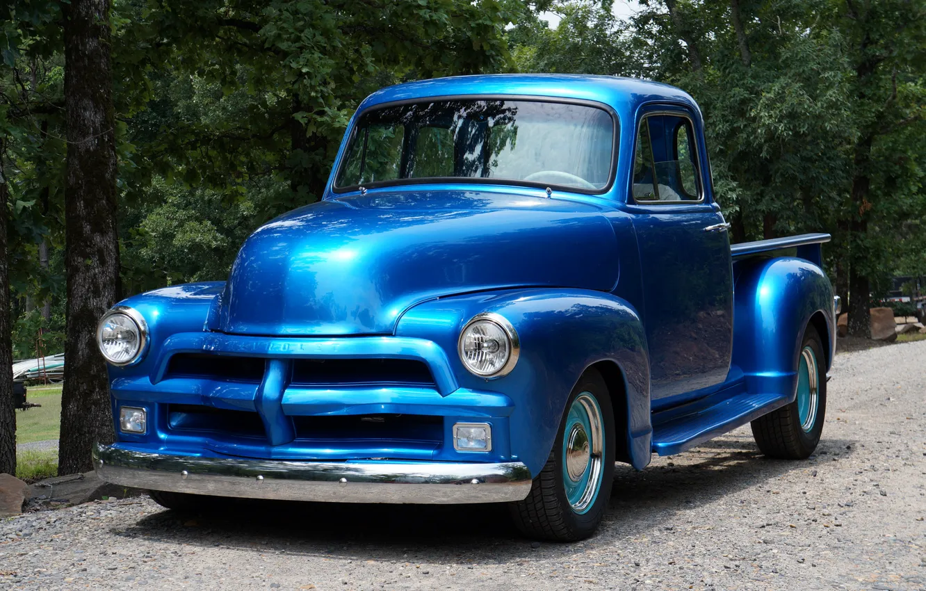 Фото обои Blue, 1954, Chevy, Truck. 
