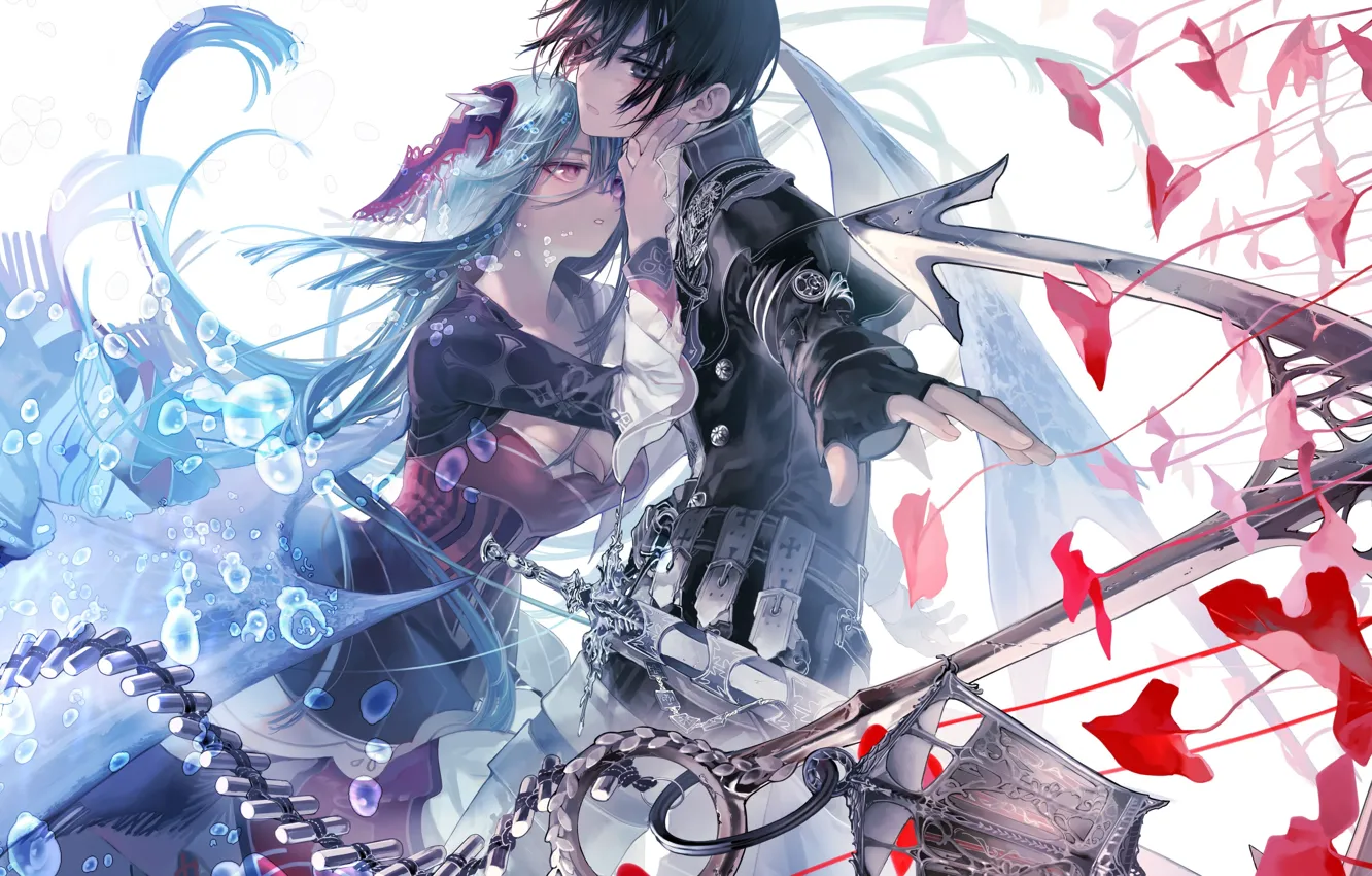 Фото обои девушка, оружие, меч, аниме, арт, парень, двое, ukai saki, aikawa kanami, isekai meikyuu no saishinbu …