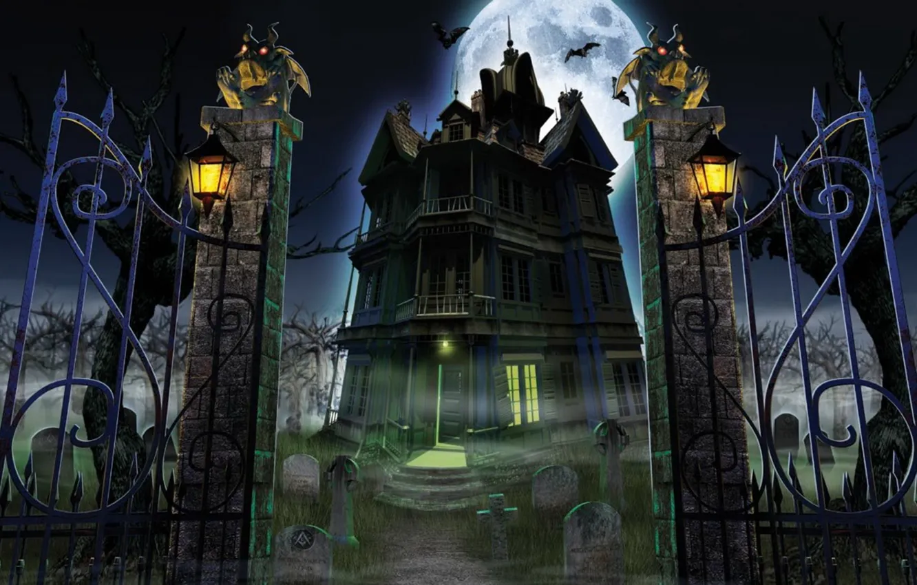 Фото обои замок, хэллоуин, halloween