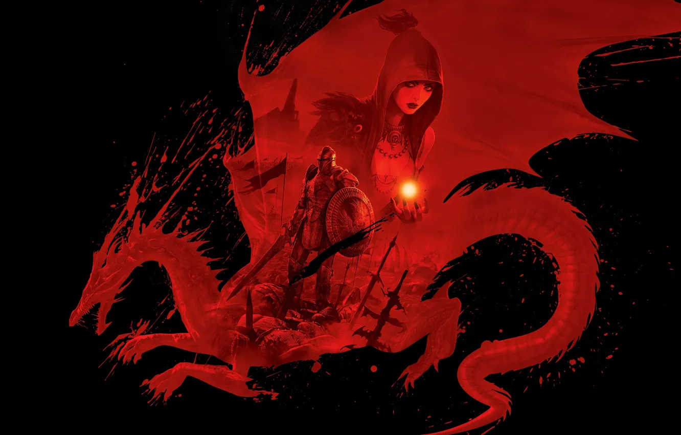 Фото обои красный, Дракон, Dragon Age Origins, Dungeons & Dragons, D & D