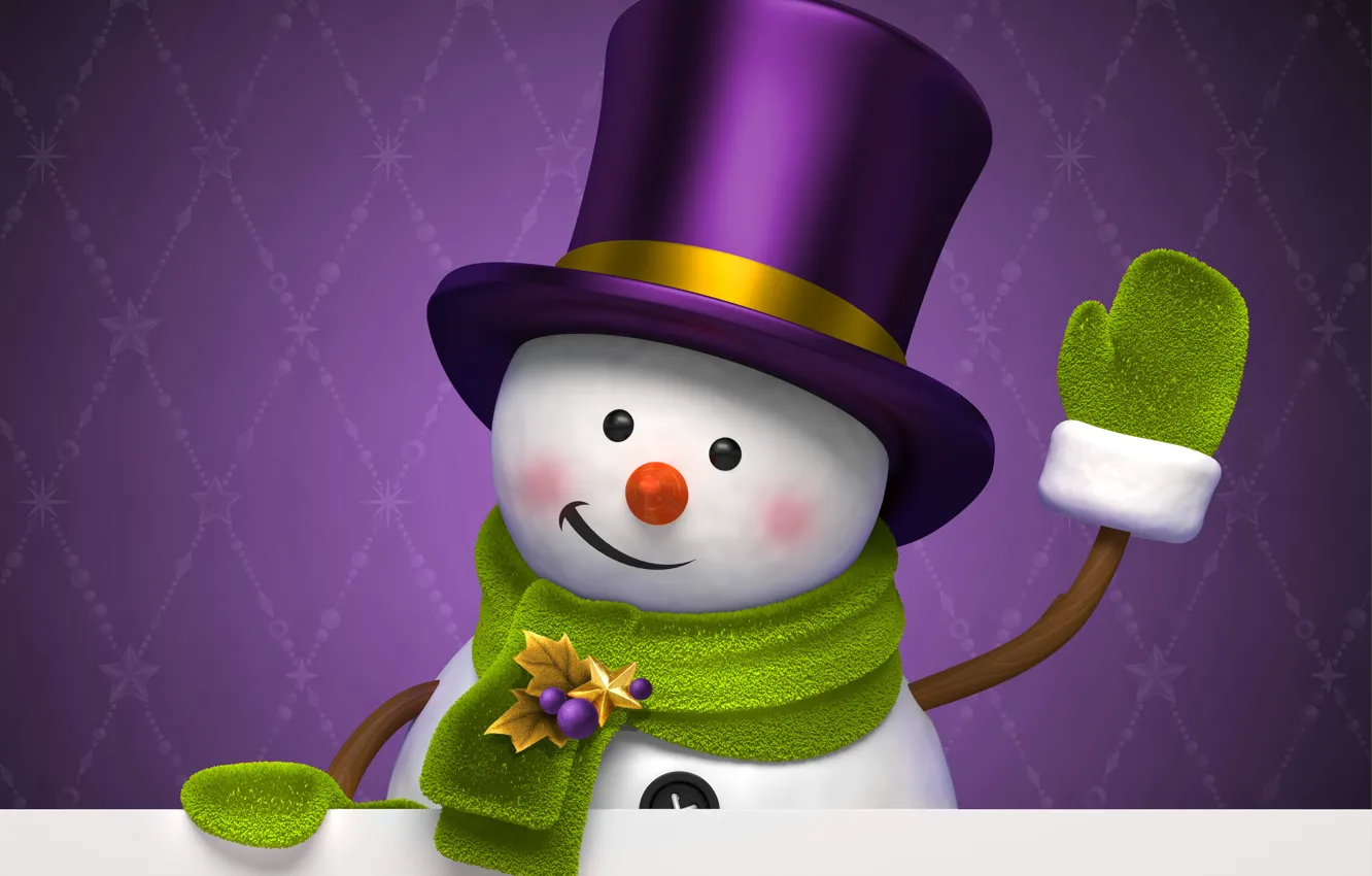 Фото обои зима, фиолетовый, праздник, графика, новый год, рождество, шляпа, снеговик, christmas, new year, цилиндр