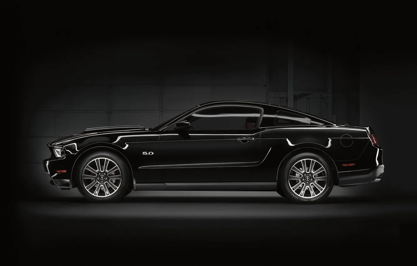 Фото обои Ford, mustang, black, muscle car, 5.0