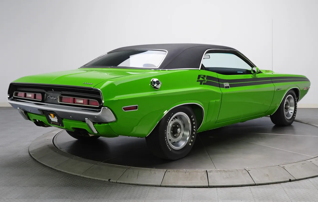 Фото обои фон, Додж, 1971, зелёный, Dodge, Challenger, классика, вид сзади, Muscle car, Magnum, Мускул кар, R/T, …