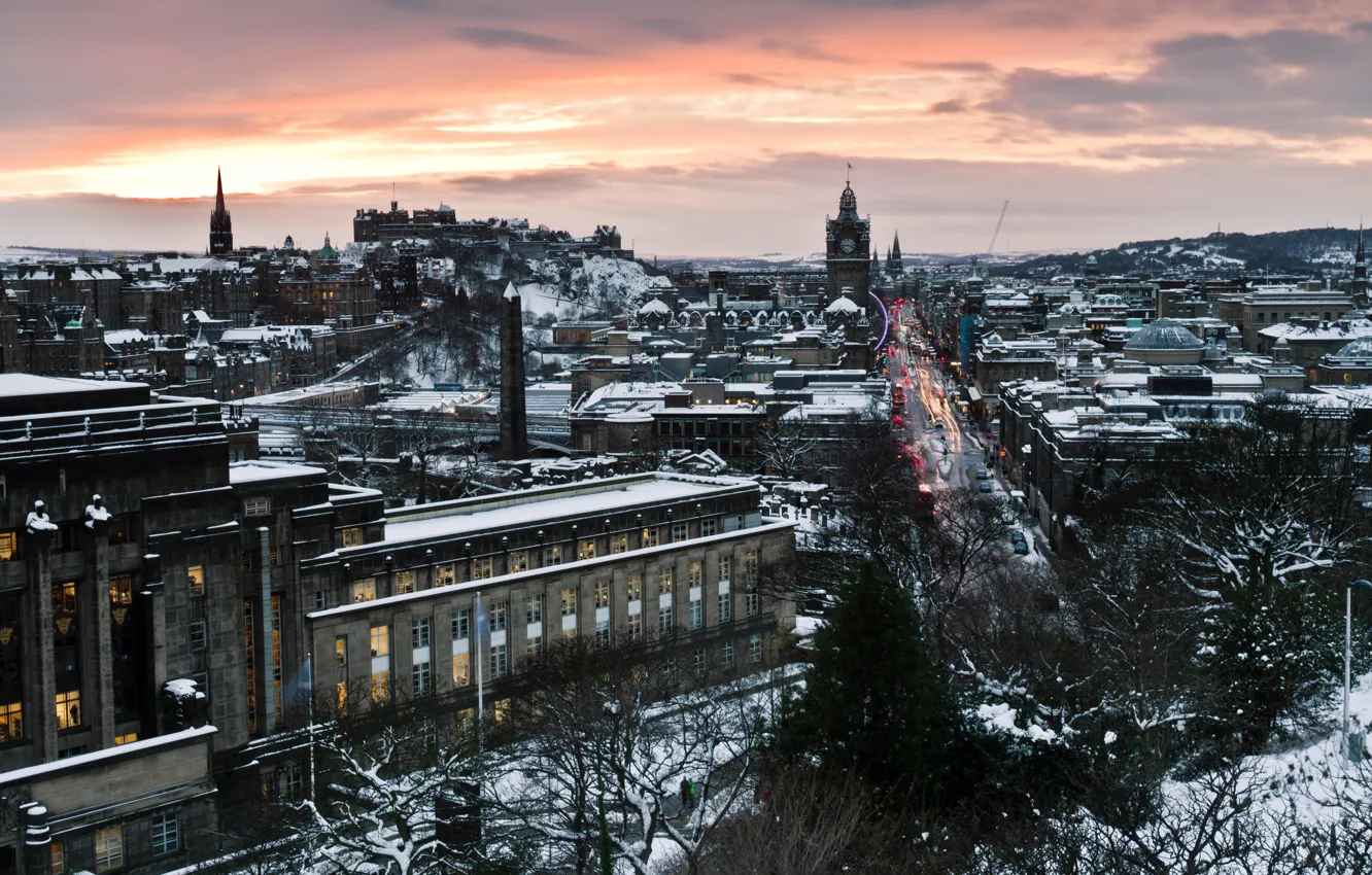 Фото обои дорога, улица, дома, вечер, Шотландия, отель, столица, Scotland, Эдинбург, Edinburgh