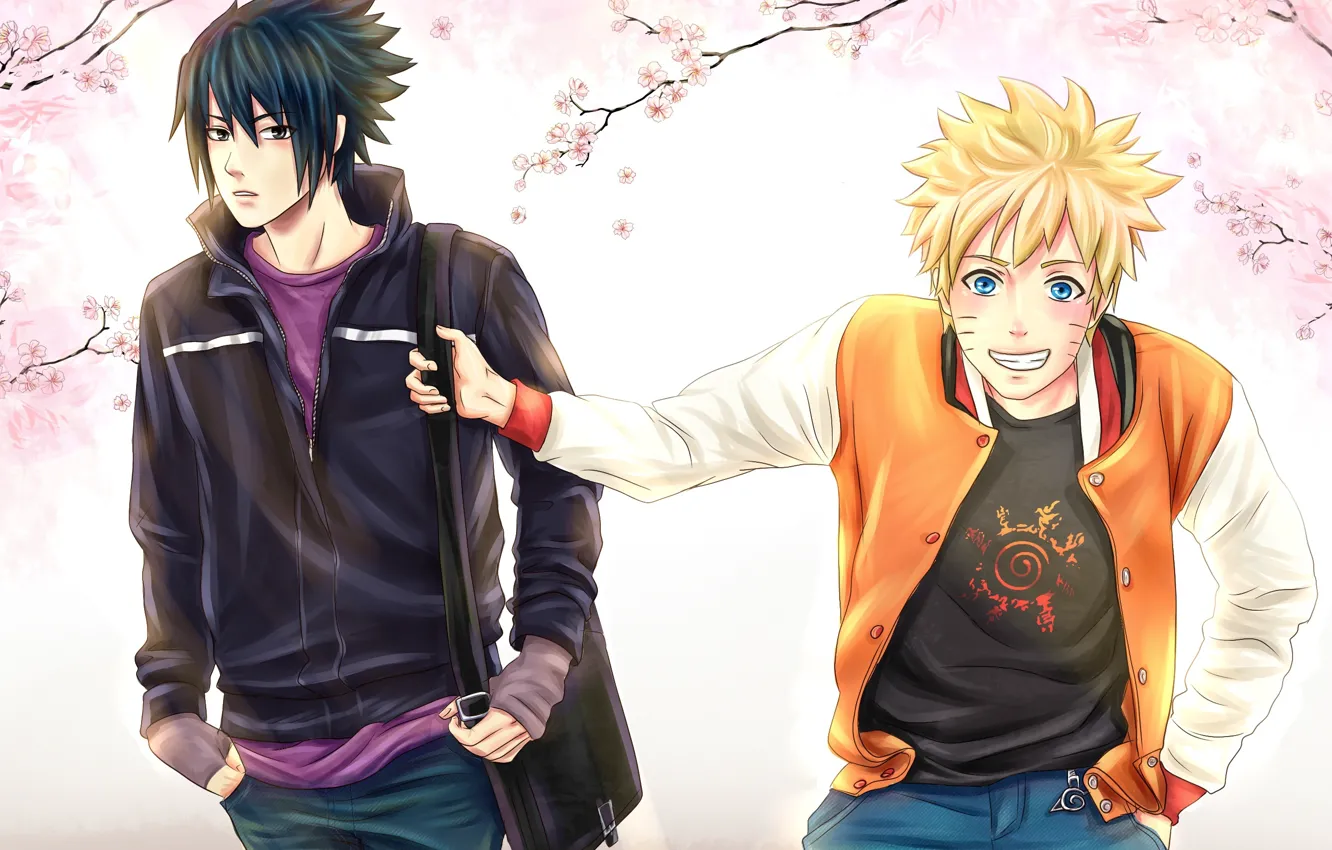 Фото обои весна, сакура, Sasuke, Naruto, друзья, naruto, art