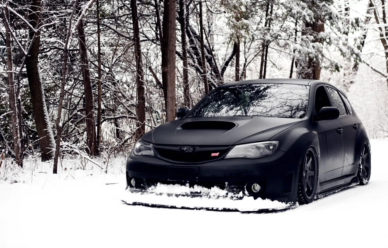 Фото обои зима, car, машина, авто, лес, снег, обои, черный, тюнинг, зимний, легкий, цвет, матовый, тачка, черная, …