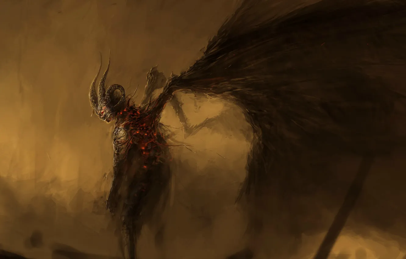 Фото обои крылья, демон, рога, дьявол, падший, преисподняя