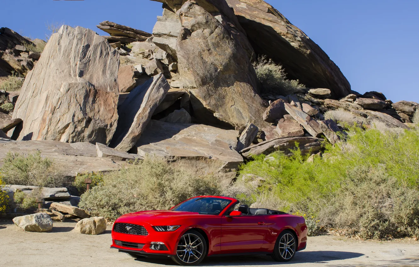 Фото обои камни, скалы, Mustang, Ford, мустанг, форд, Convertible, 2014