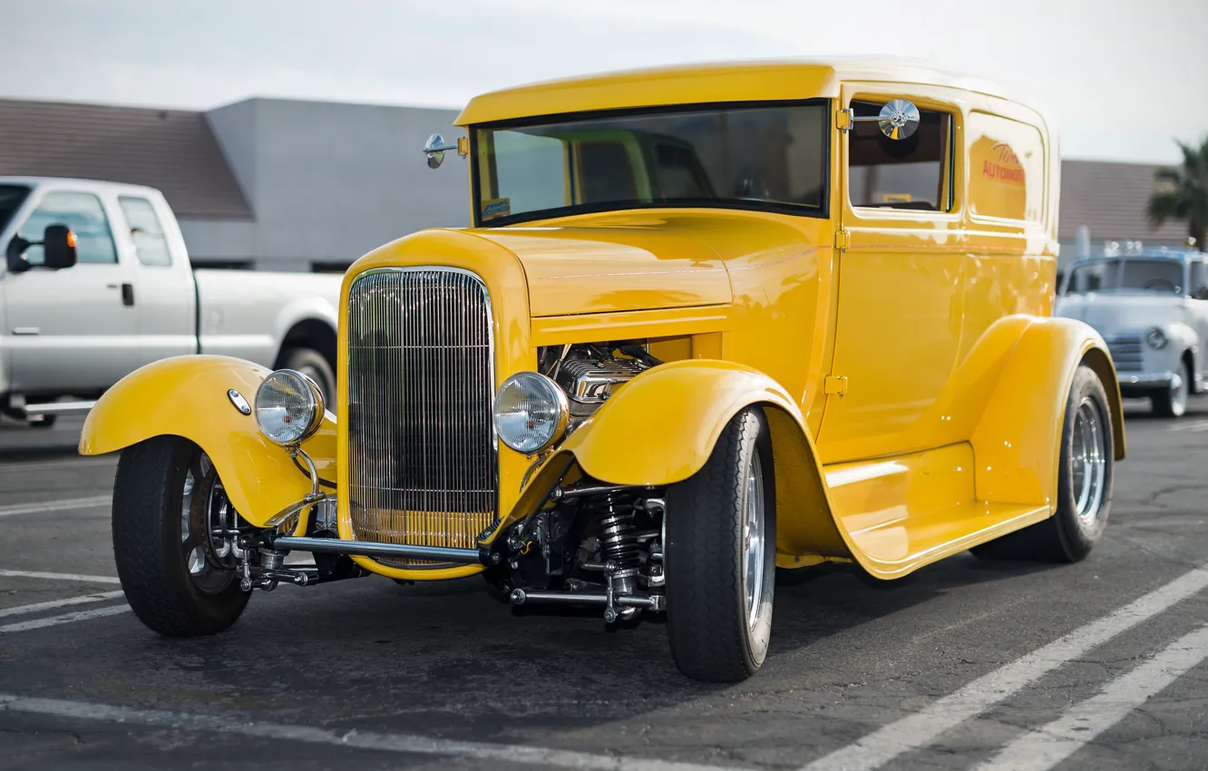 Фото обои желтый, ретро, классика, hot-rod, classic car