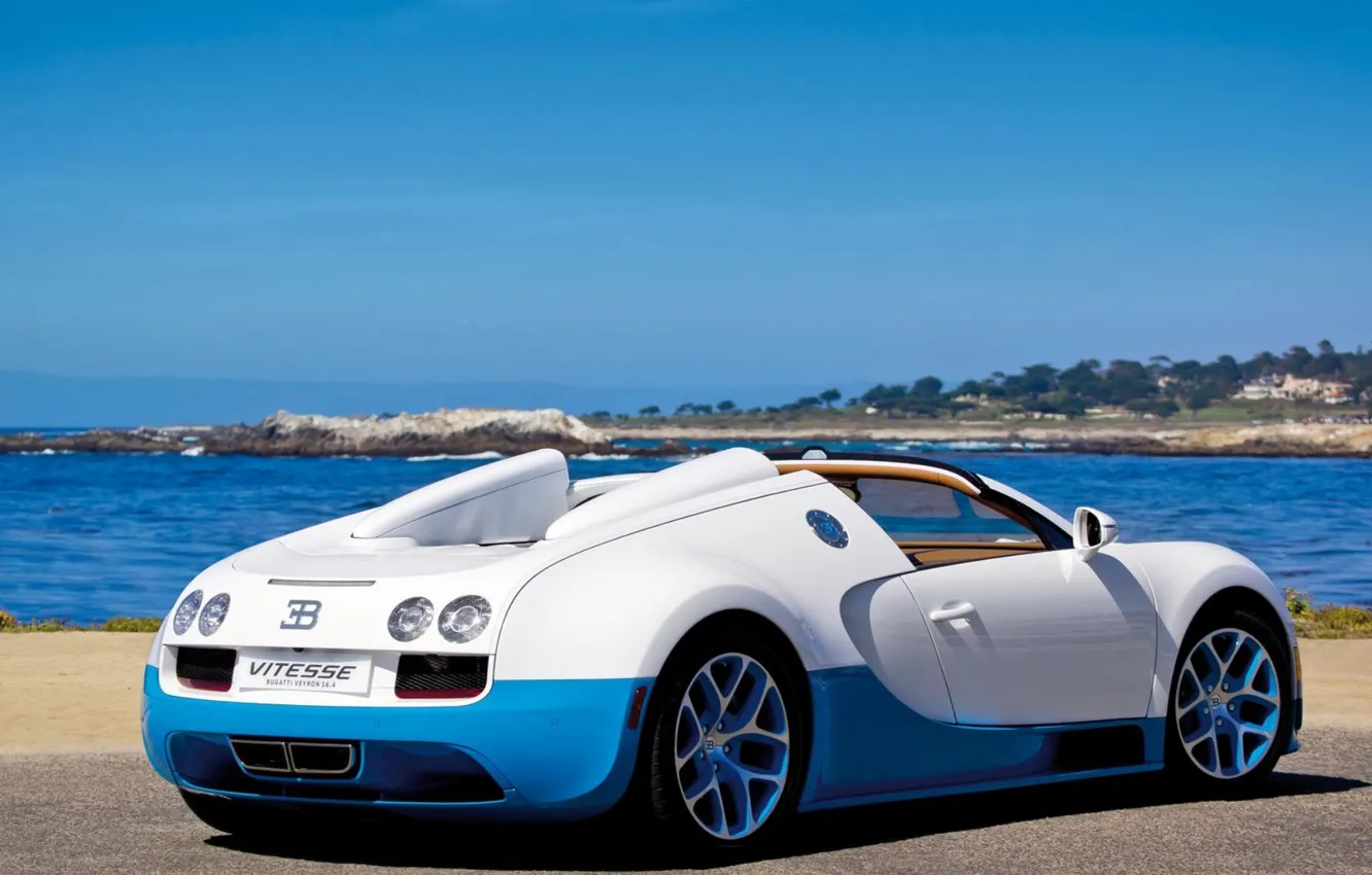 Фото обои море, авто, машины, синий, природа, спорт, bugatti veyron, кар, бело, grand sport vitesse