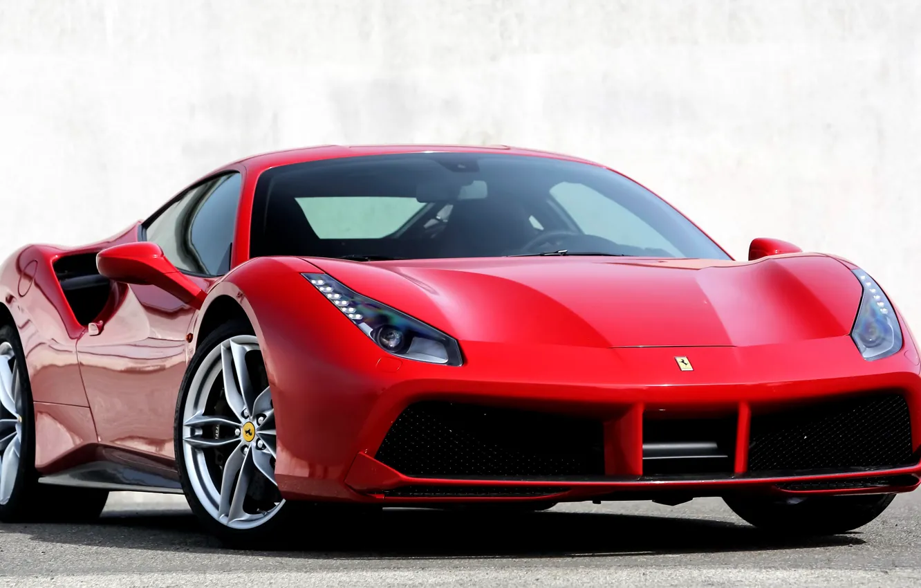 Фото обои красный, Ferrari, суперкар, феррари, 2015, 488 GTB