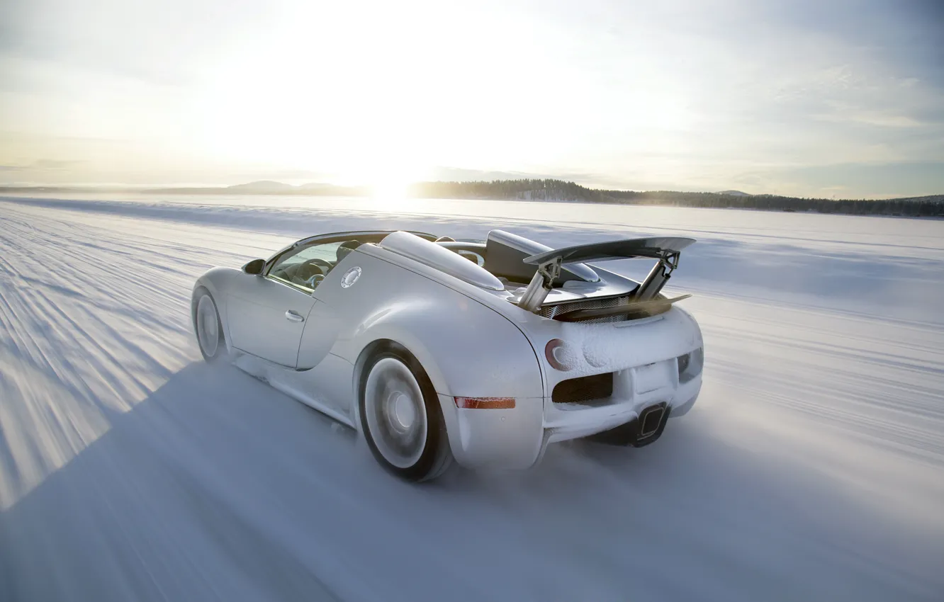 Фото обои зима, скорость, Bugatti, Veyron, бугатти, winter, speed, вейрон, Grand Sport, 16.4