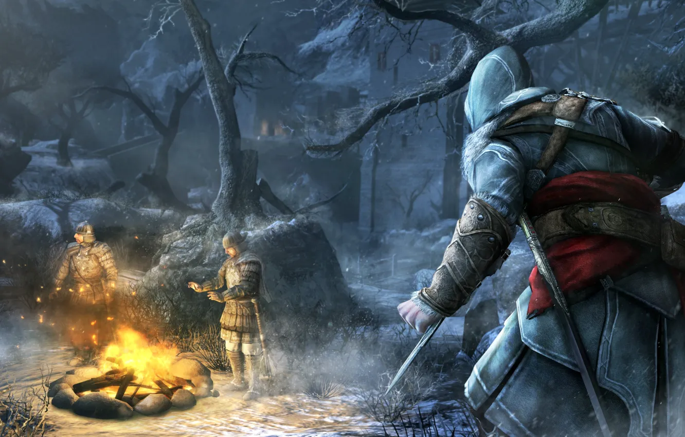 Фото обои снег, клинок, Assassin's Creed, Revelations, эцио, стража