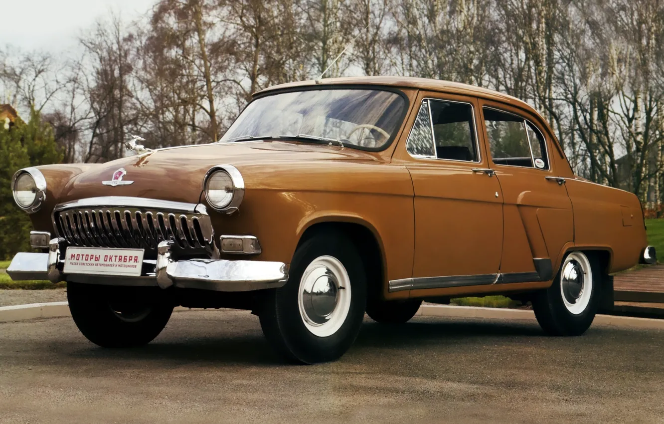 Фото обои фон, седан, классика, Волга, ГАЗ, GAZ, Volga, 1958, коричневый.передок, М-21И