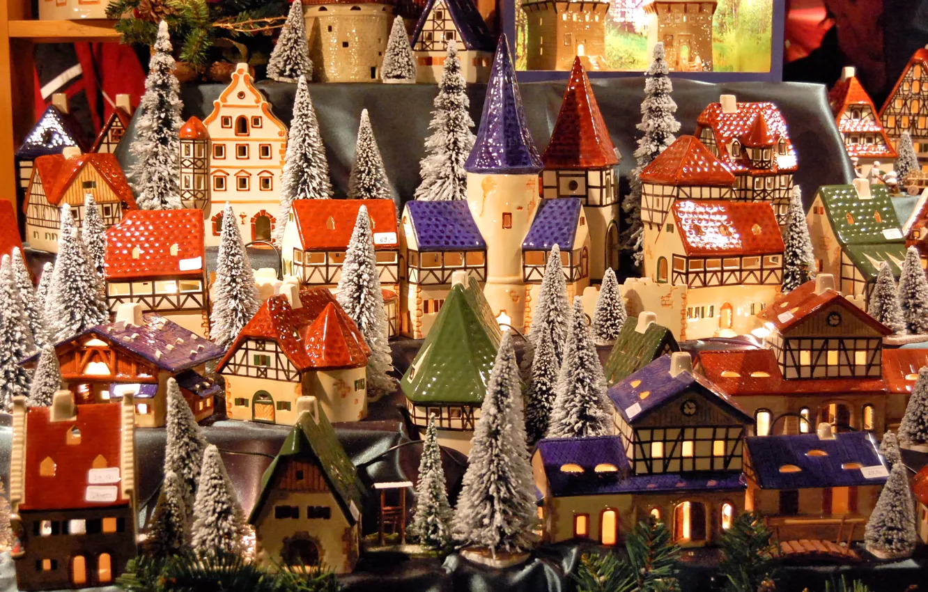 Фото обои зима, снег, окна, новый год, крыши, деревня, башни, домики, макет, Winter, model, миниатюра, village