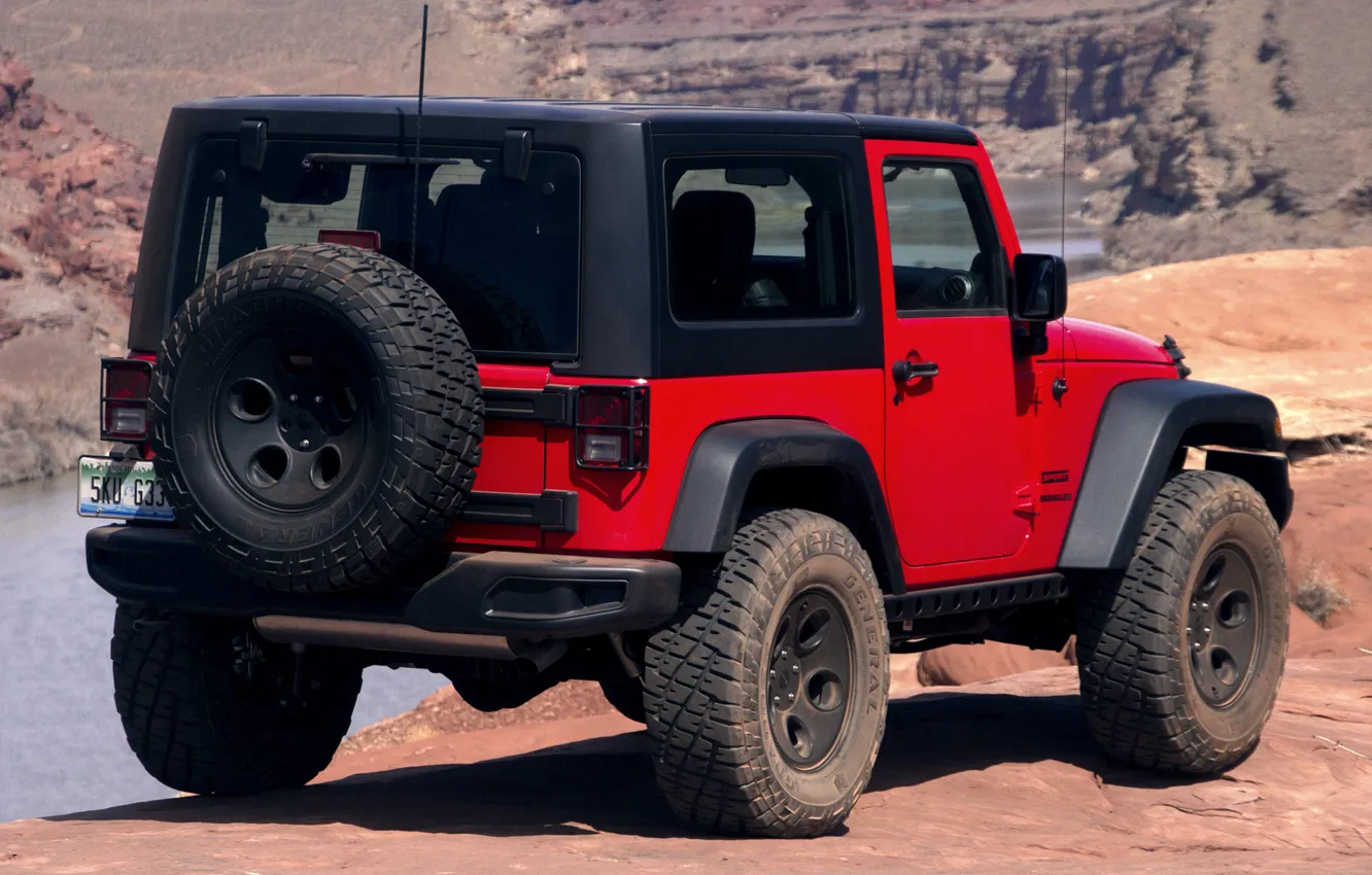 Фото обои Concept, красный, джип, вид сзади, Slim, Wrangler, Jeep