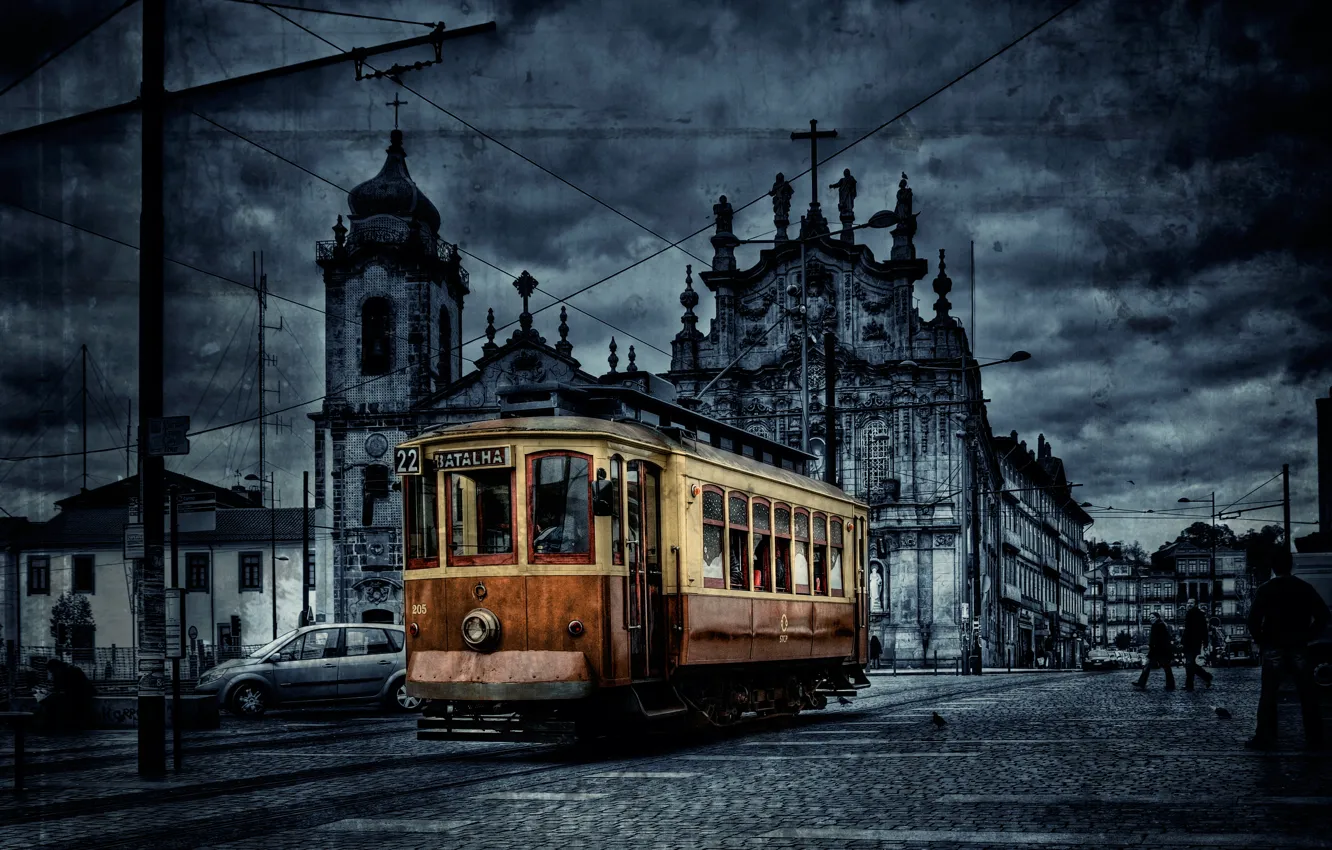 Фото обои город, цвет, трамвай