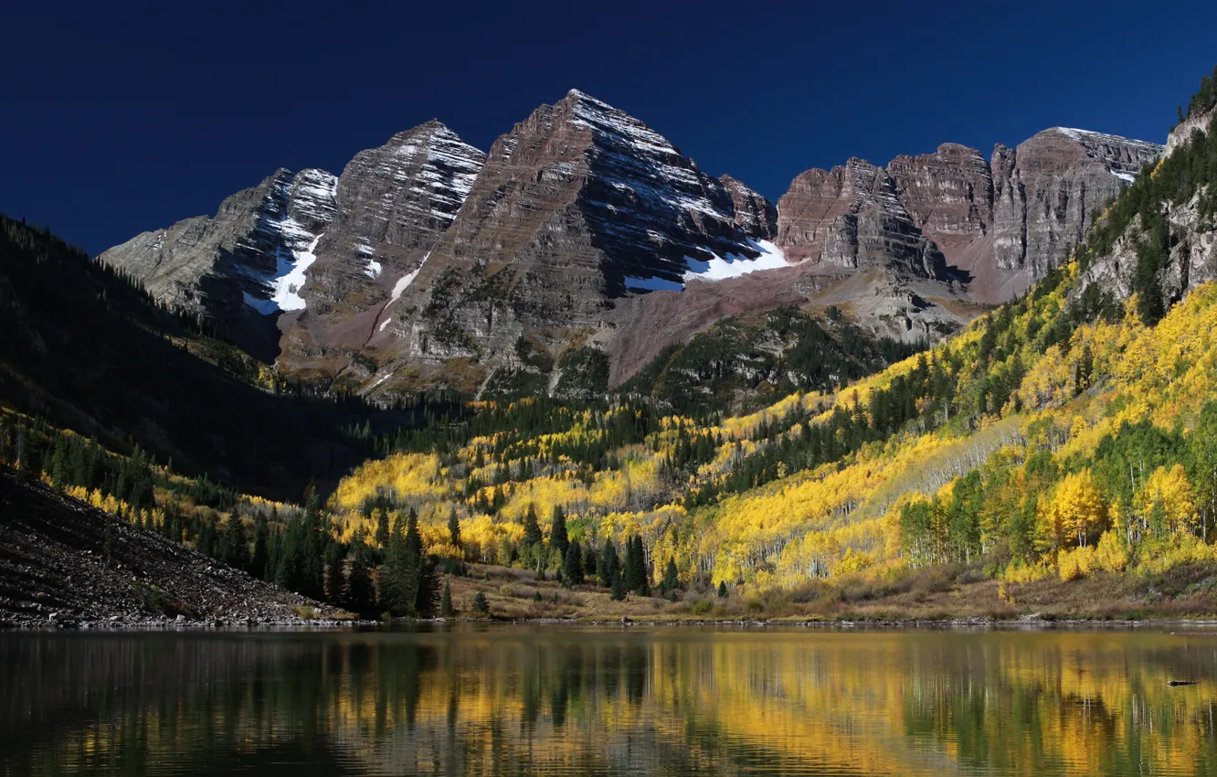Фото обои осень, деревья, горы, природа, озеро, скалы, Колорадо