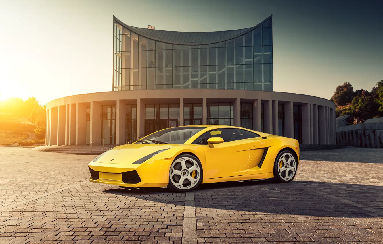 Фото обои солнце, жёлтый, Lamborghini, Gallardo, блик, ламборджини, yellow, галлардо