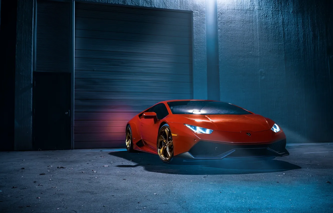 Фото обои Lamborghini, Orange, Front, Color, White, Smoke, Supercar, Wheels, Huracan, LP610-4, Ligth