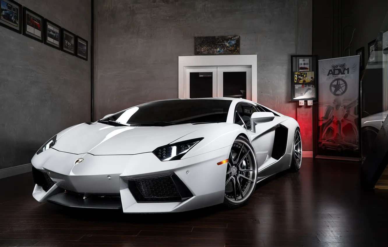 Фото обои Lamborghini, Power, Front, White, LP700-4, Aventador, Wheels, ADV.1, Ligth