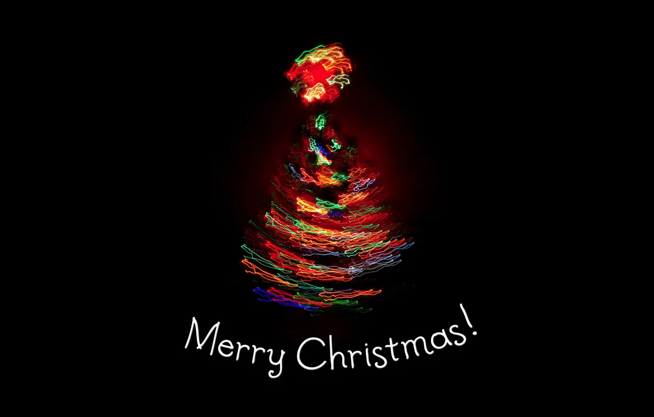 Фото обои свет, огни, праздник, елка, новый год, ель, черный фон, new year, merry christmas, holiday