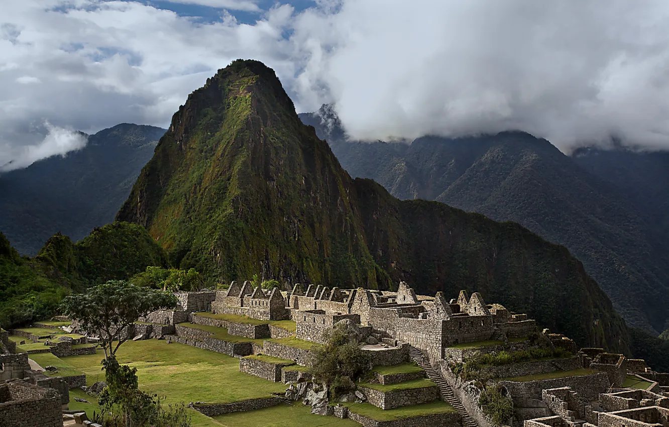 Фото обои небо, горы, город, развалины, руины, Перу, Мачу-Пикчу, инки